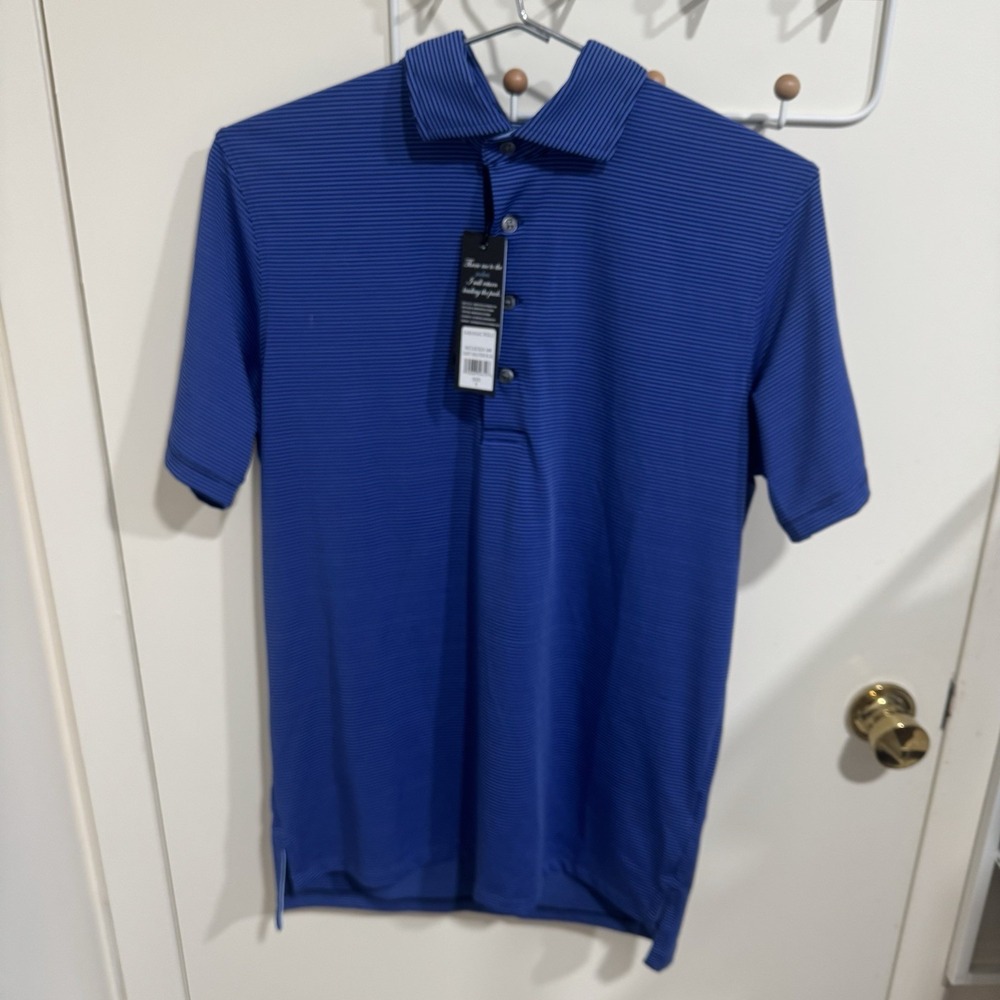 Greyson Polo Shirt Mens Small Capital One The Skin Game Striped Blue Golf - NWT